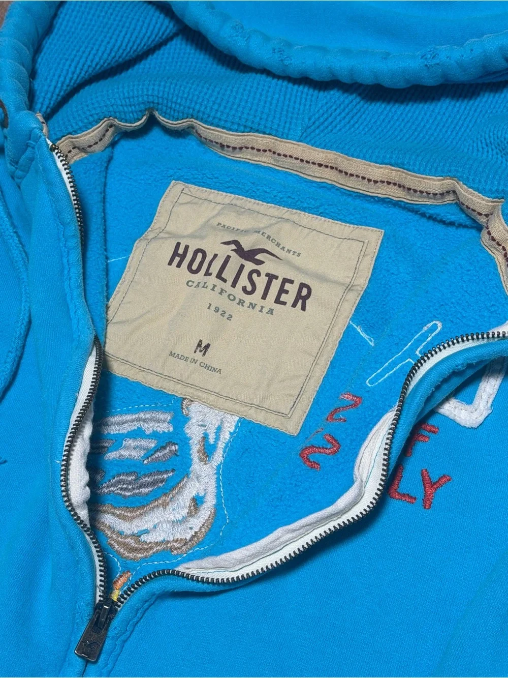 Vintage Hollister HCO Surf Supply Full-Zip Hoodie Turquoise Blue | Medium
